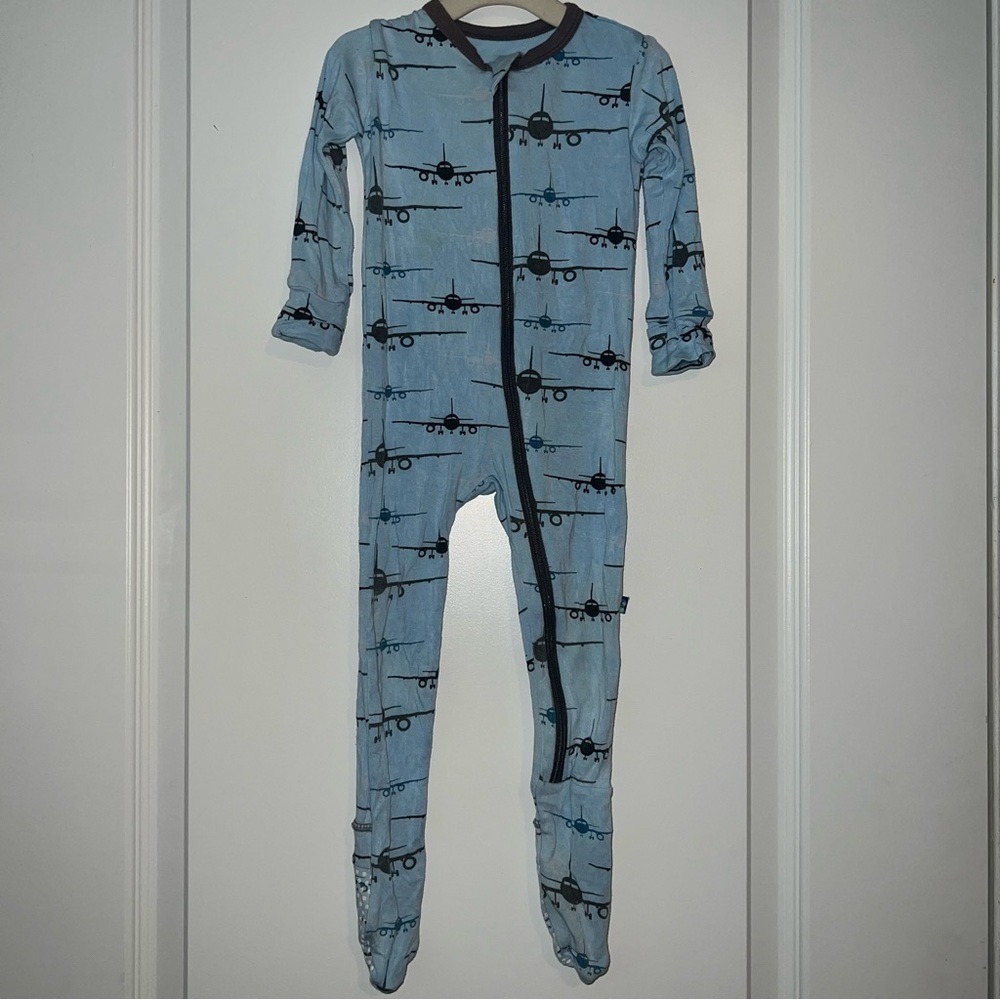 KicKee Pants Airplane Print Footie Pajamas Blue Bamboo Viscose 9-12 Months